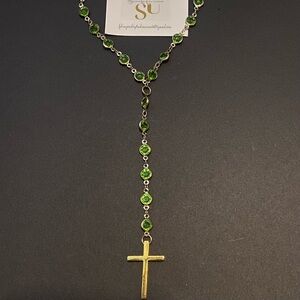 Luxurious Handmade Green Swarovski Gemstone Cross Necklace